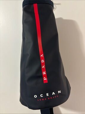 Prada Black/Navy Backpack with Red Vertical Stripe
